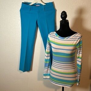 Lilly Pulitzer Tropical Blue Striped Top and Blue Trouser Set Size 0/XS